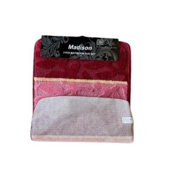 Madison 3 Piece Bathroom Rug Set, Bathroom Rug, Contour Rug & Lid Cover Burgundy - Picture 2 of 6